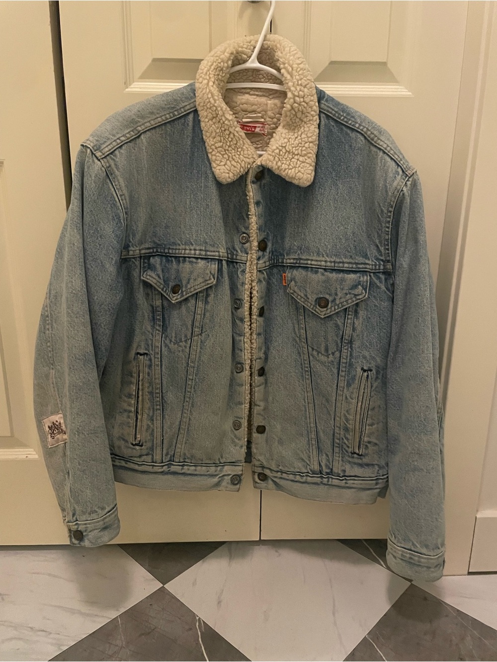 Levi's Light Wash Denim Sherpa Jacket - Light Blue & Cream